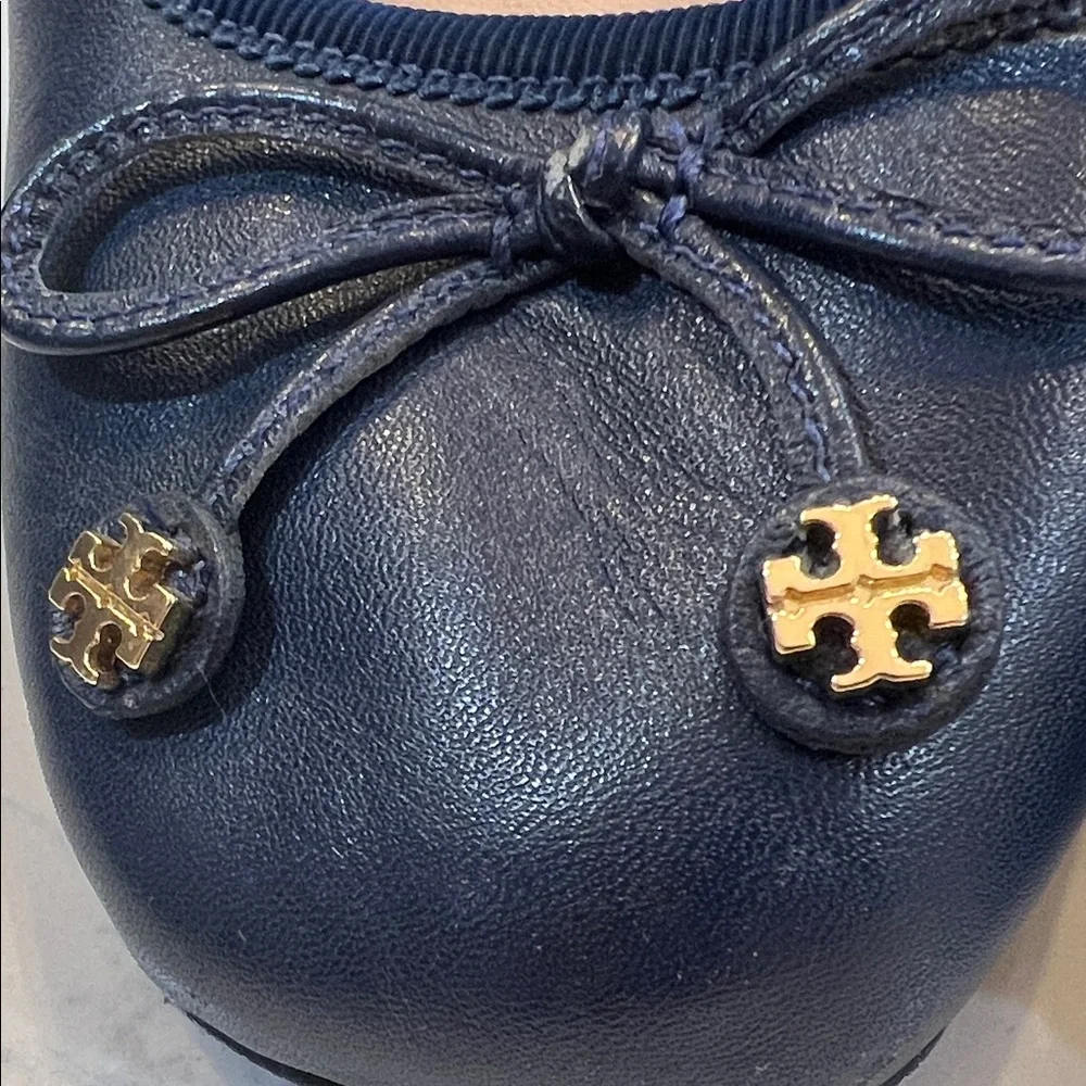 Tory Burch Navy Blue Flats with Gold Accents - Picture 2 of 5